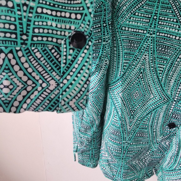 catherines women's geometric roll tab sleeve tunic top size 2X button up work - Picture 7 of 8